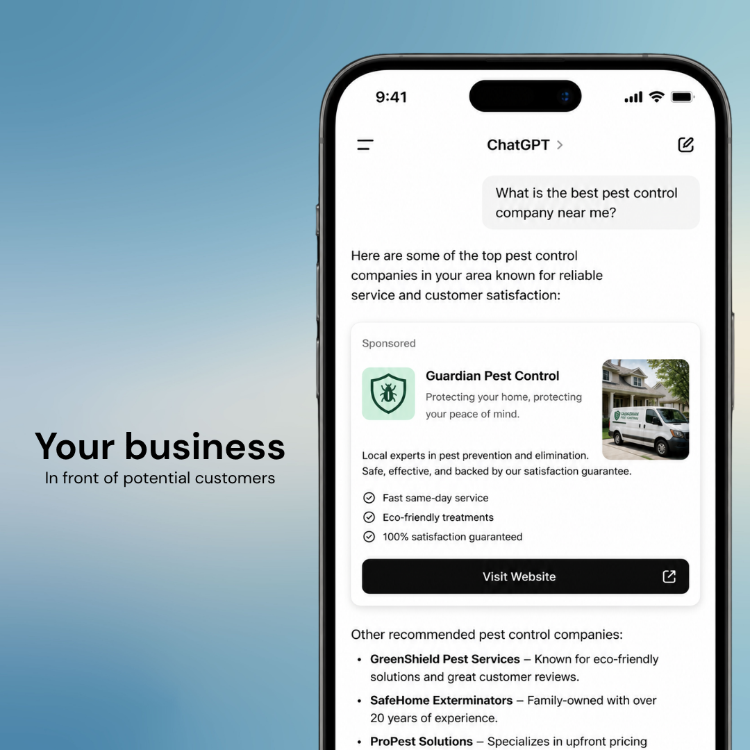 Your business featured as a sponsored result in ChatGPT